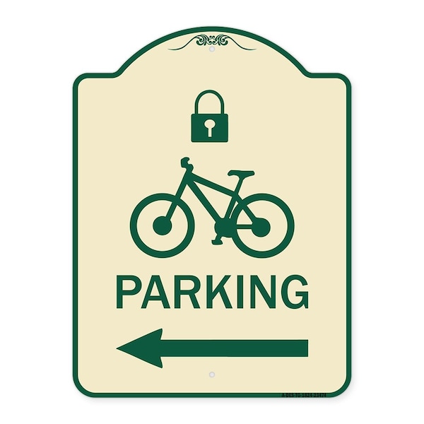 Signmission Parking W/ Lock Cycle & Left Arrow Heavy-Gauge Aluminum Architectural Sign, 24" x 18", TG-1824-23474 A-DES-TG-1824-23474 - main